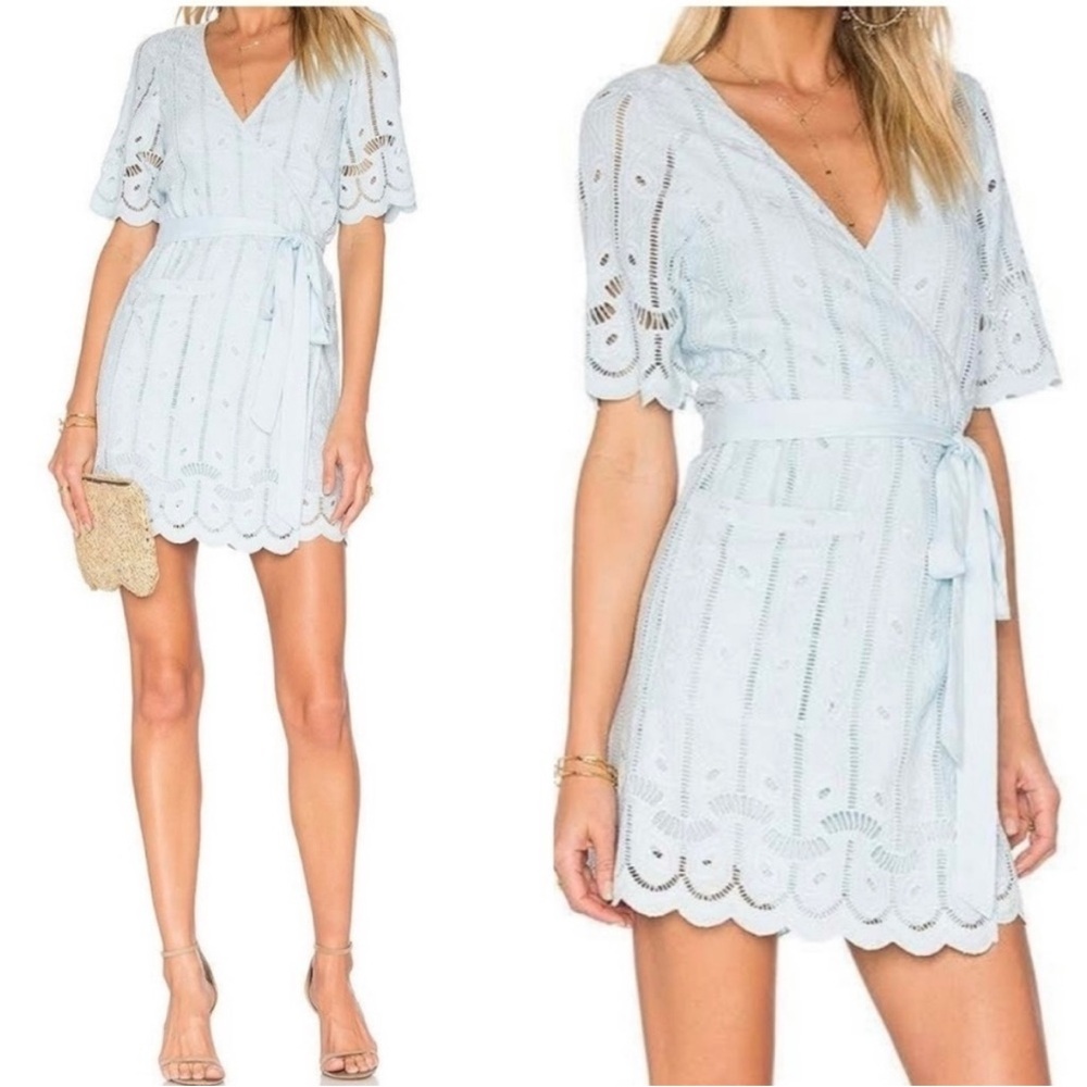 Tularosa Rocky Light Pale Blue Wrap Dress Eyelet Lace Size Extra Small